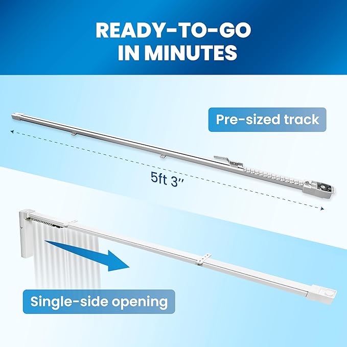 Osprey.Life Motorized Curtain Track, 5ft3 / 1.6m, No-Cut Electric Rail, ~33dB Quiet Motor, Remote & App Control, Alexa & Google Compatible, Wall or Ceiling Mount (Single-side Opening)