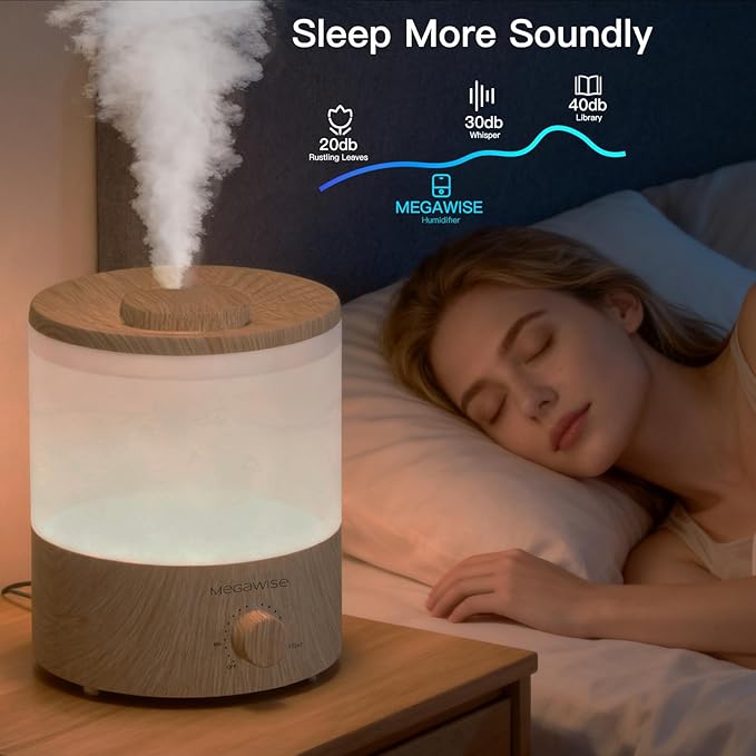 MEGAWISE 2 Pack1.5L Cool Mist Humidifier 2-Pack with 7 Color LED Lights, Adjustable Mist, Quiet Ultrasonic Humidifiers for Bedroom & Home
