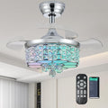 30" RGB Crystal Retractable Ceiling Fan with Light Dimmable LED Chandelier, Remote & App Control, 6-Speed Timer, Memory Function for Bedroom Living Room,Silver