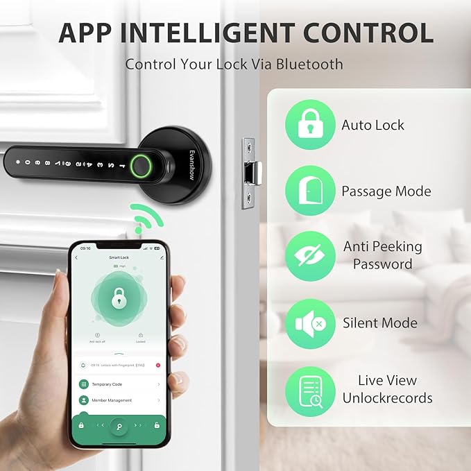Smart Door Lock with Knob, Keyless Entry Door Locks with Handle, Fingerprint Door Knob for Bedroom/Front Door/Apartment,Generate Passcode Remotely Black