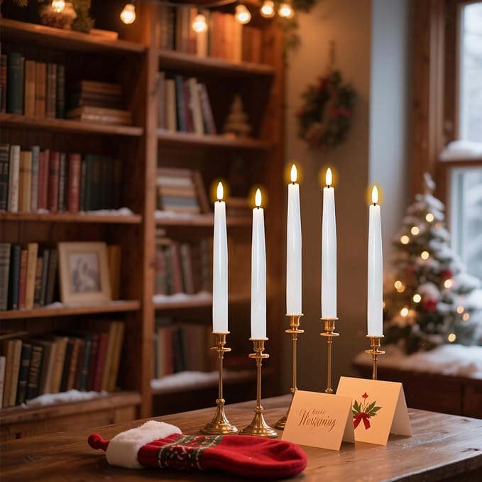 Wondise Rechargeable Flameless Taper Candles, Battery Operated Candles with Remote&Timer, Real Wax LED Candlesticks 3D Wick Flickering for Home Wedding Christmas Decor