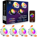 YGS-Tech Smart 3 Inch LED Recessed Lighting RGB WiFi Downlight, 5W Compatible with Alexa and Google Home, Dimmable RGB & CCT 2700-6500K Color Changing, 120V Ceiling Light with LED Driver (4 Pack)