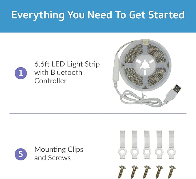 CLEANLIFE TrueColor Smart LED Strip – 2M USB Tape with Bluetooth Control – App-Controlled & Programmable – Warm to Daylight Tunable White – Dimmable USB Smart Strip – 6.6 ft