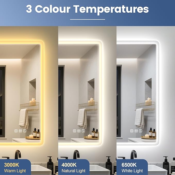 STARLEAD 24"x32" LED Bathroom Mirror with Bluetooth Speaker, 3 Color Temperature, Stepless Dimming, Anti-Fog, Touch Control, Wall-Mounted Vanity Mirror, Vertical or Horizontal