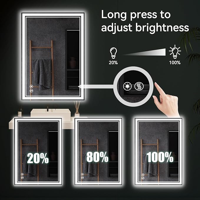 24“ x 32” LED Mirror for Bathroom LED Bathroom Mirror Anti-Fog Dimmable 3 Colors Bathroom Mirror with Lights Smart Mirror Memory Wall Mounted Front and Backlit Horizontal/Vertical