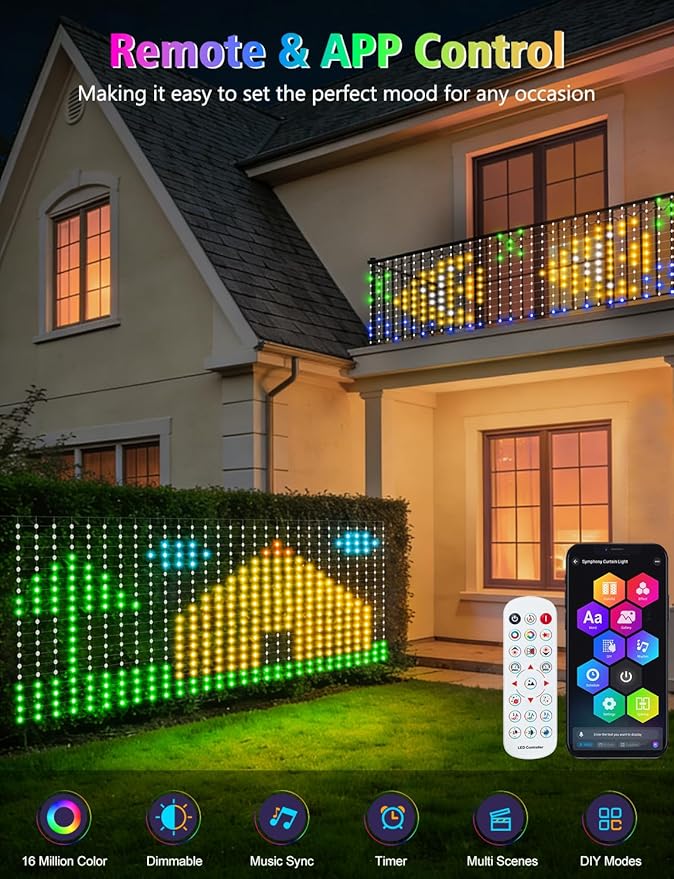 echosari 600 LED Net Lights Outdoor, 3.7 * 9.5ft Smart RGB&IC Net Lights with App/Remote Control, DIY Modes, Waterproof Mesh Light for Patio Bush Decor (Clear Wire)