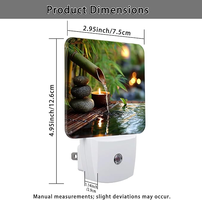 Bamboo Night Lights Plug Into Wall, Zen Natural Stones Water None Green Smart Outlet Plug in Led Night Light Lamp for Living Room Family Room Bedroom Decor 2pcs