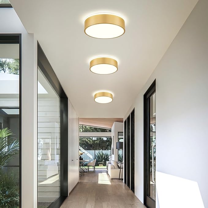Dimmable Gold LED Ceiling Light, 2700K-6000K 5CCT in One Modern Flush Mount Ceiling Light Fixtures, Minimalist Round Metal Ceiling Lamp for Bedroom Kitchen Hallway Laundry Room-11.8in