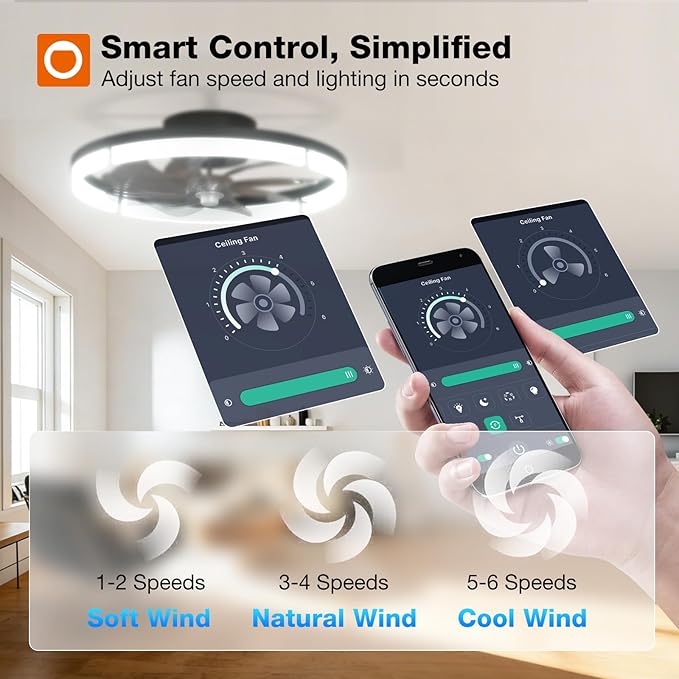 addlon Ceiling Fans with Lights and Remote, 20 Inch Low Profile Ceiling Fans, 3000-6000K Dimmable Modern Flush Mount LED Fan Light, Fandelier Ceiling Fan for Bedroom, Kitchen, Living Room