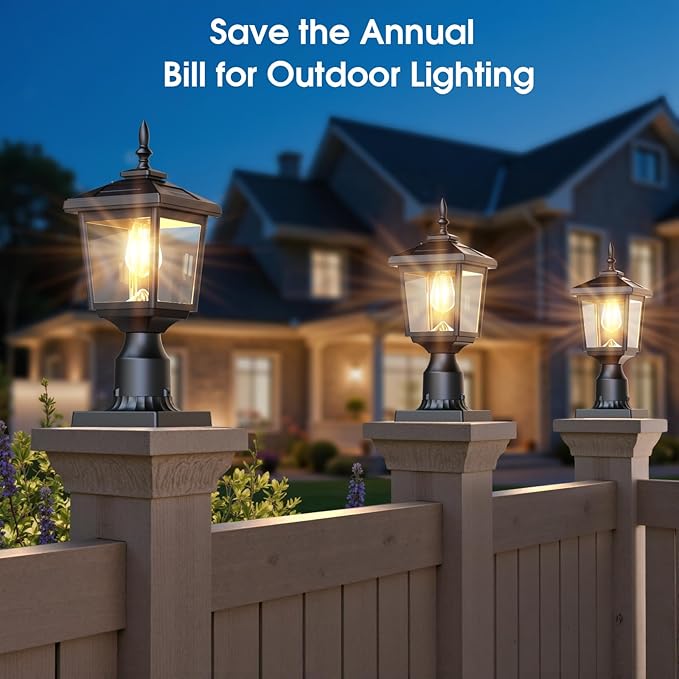 Greluna Solar Post Light Outdoor, 60 Lumens Dusk to Dawn Lamp Post Light, Solar Powered & Waterproof, Fits 6x6 Wooden Posts, 3 Inch Poles, for Garden, Pathway, Driveway, Fence & Yard（Warm White）