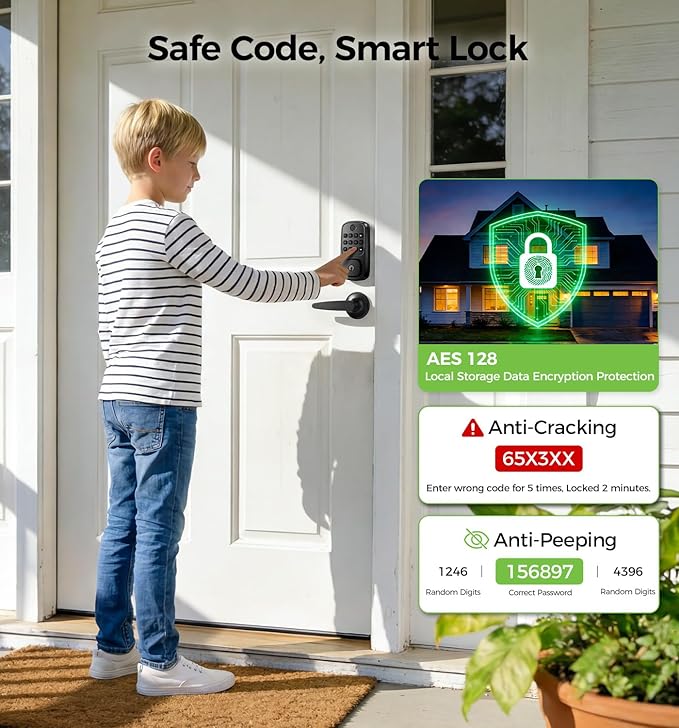 WiFi Smart Door Locks for Front Door Lock Set with 2 Lever, Keyless Entry Keypad Door Lock with Handle, Works with Alexa & Google Assistant, APP Remote Control, Voice & Fingerprint Unlock, AutoLocking