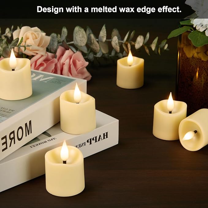 IMAGE 12-Pack Rechargeable Tea Lights Candles with Timer & Remote, Realistic 3D Flickering LED Votive Candles Realistic 3D Flickering LED Votive Candles Fall Wedding Table Centerpieces(2.1”x 1.5”)