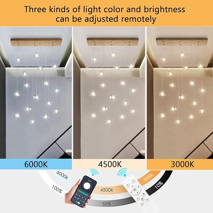 W35 x D11.8 x H118 Rectangular Chandelier Bubble Crystal Balls Glam Chandeliers Dimmable Light High Ceiling Pendants Light Fixtures Adjustable Long Lights Antique Gold