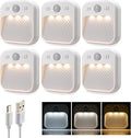Motion Sensor Night Light 6 Pack, Rechargeable Magnetic Night Light with 3 Color Temperatures & Stepless Dimming, Timer Function, Soft Downward Anti-Glare Light for Hallway Stairs Closet Bedroom RV