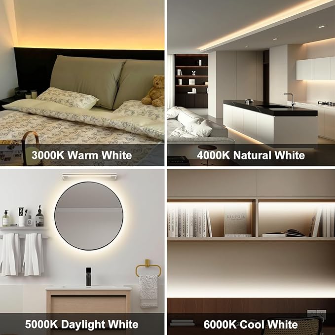 COB LED Strip Light,CCT Dimmable Strips Light,2700K-6500K,9.84ft/3m,8mm Wide,CRI90+ 24V LED Strips Kit with Bluetooth APP Control/Music Mode,for Bedroom,Kitchen,DIY Lighting