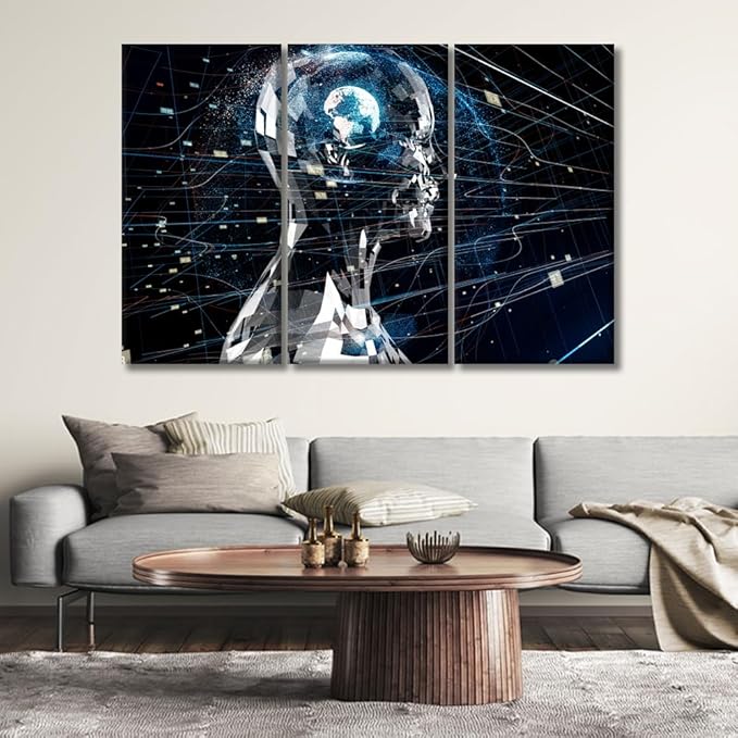 LSIUHWUWI Bedroom Wall Art 3 Panels Artificial Intelligence Pictures Print on Canvas for Living Room Wall Decoration, AI Artwork Posters and Prints Ready to Hang, 20x40inchx3