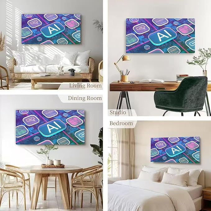 Wibinuki Wall Art Wall Decor Wall Paintings AI text on abstract transparent rectangles. Machine Learning s. AI - for Living Room Bedroom Bathroom Home Decor Can Be Hung Directly 20"x 40"
