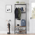 Jojoka 25" Coat Rack, Hall Tree with Shoe Bench and Storage, 4-Tier Shelf with 10 Hooks, Freestanding Metal Entryway Organizer for Hallway, Accent Furniture for Bathroom