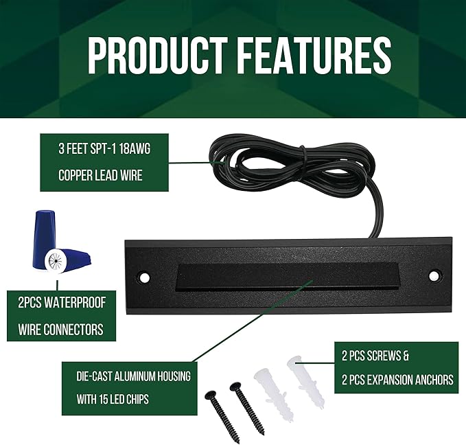 GKOLED 12 Pack Low Voltage 9-15V AC/DC LED Linear Step Lights, 2W Landscape Cutoff Stair Riser Light, Outdoor Waterproof Accent Lighting Fixtures, Die-cast Aluminum, Black Powder Coated Finish