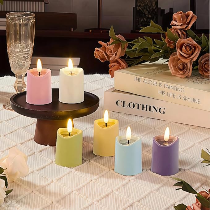 Simplelight Pastel Flameless Votive Candles with Timer, Realistic Black Wick Spring Candles Battery Operated, Battery Included, D 1.8” X H 3.1”, Set of 6 for Easter Decoration (Multi Color)
