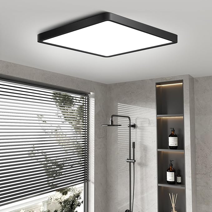 9Inch 18W Square LED Ceiling Light Fixtures Flush Mount, 4000K Natural White Ceiling Lamp, Surface Mount Modern Ceiling Lights, Slim Flat Panel Lighting for Bedroom, Kitchen, Bathroom Etc.Black