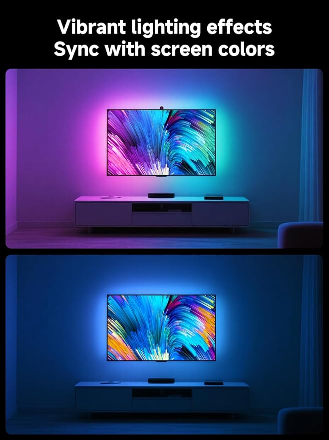 GIPOYENT TV LED Lights with Camera, 20.34FT RGB Lights That Change with for 65-100 InTV, Music Sync LED Strip Lights with Smart App Control - RGB Color Changing Light Strip for Bedroom