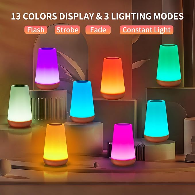 Night Light, Touch Bedside Table Lamp, Remote Control Dimmable Desk Lamp with RGB Color Changing, Portable Table Bedside Lamps for Bedroom, Living Room