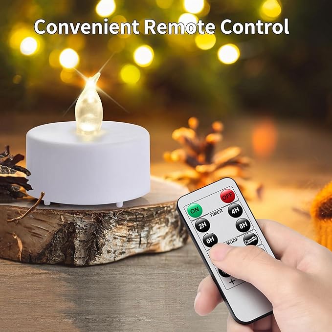Flameless LED Tea Lights with Remote Control: 12pcs Electric Flickering Candles,400+Hours Battery Operated Votive Tealights for Home Decoration Seasonal &Festival Celebration (Warm White)