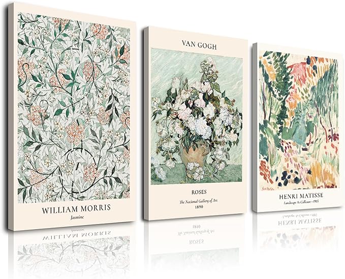 Sage Green Wall Decor Living Room,Matisse Wall Art Framed Abstract Van Gogh Wall Art for Bedroom,Aesthetic Modern Green Pictures Vintage Floral Boho Art Wall Decor for Bathroom,12"x16"