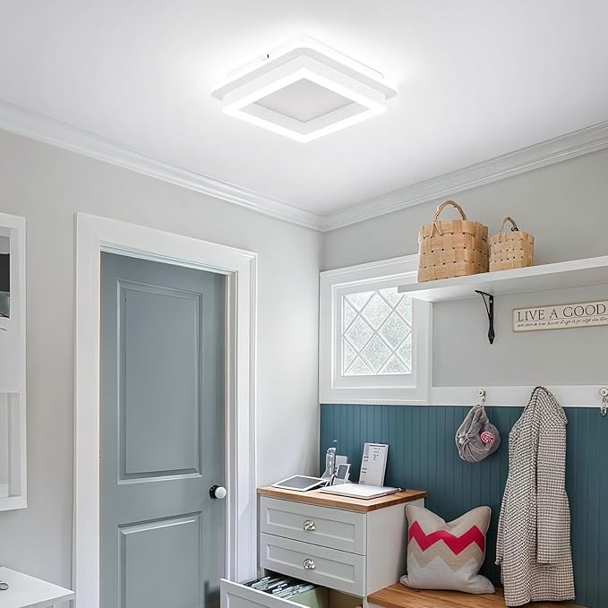 CANEOE 24W Square Hallway Light, Modern Flush Mount Led Ceiling Light,White Acrylic Close to Ceiling Lights for Bedroom Dining Room Kitchen Balcony Bathroom Aisle Ceiling Lamp (Cool White,6000K)