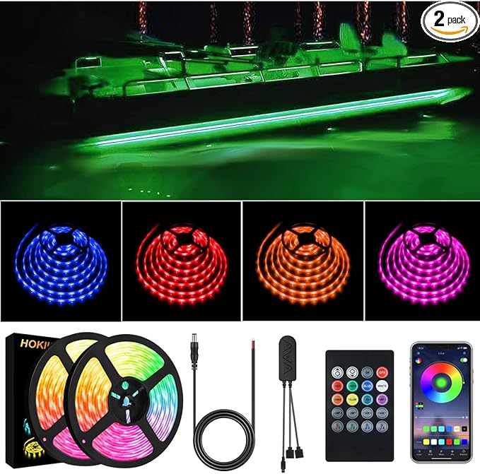 Led Strip Boat Lights Kit, 50FT Bluetooth Multi-Color Marine Pontoon Led Lights, Waterproof Boat Interior Light, Under Gunnel Deck Lights, Night Fishing Lights, APP/Remote Control, Sound Music Sync