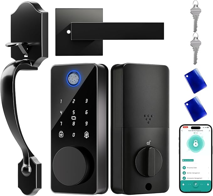Smart Deadbolt Lock Set, Fingerprint 5-in-1 Keyless Entry Door Lock with Handle, Touchscreen Keypad, APP Control, Auto Lock, Easy Install for Front Door
