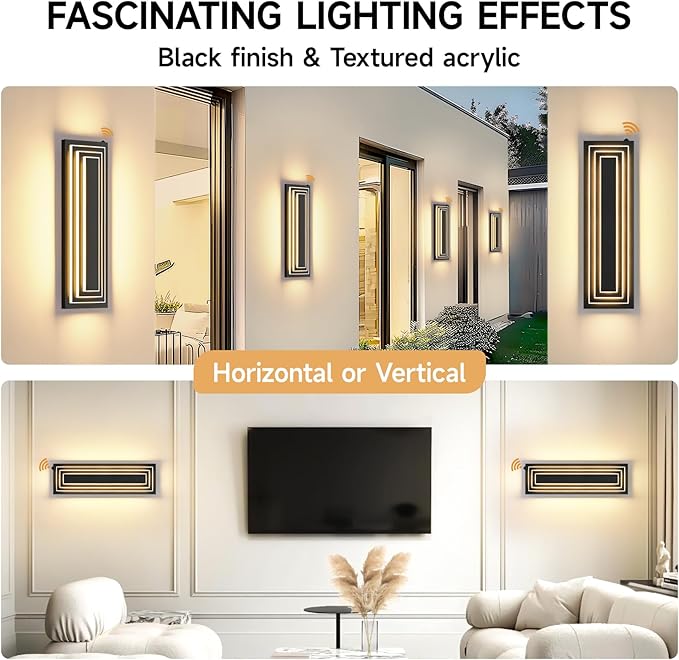 Dusk To Dawn Long Outdoor Wall Light Fixtures, LED Modern Outdoor Lighting For House, 23.6 IN Exterior Wall Sconce,Black Front Porch Light, Waterproof Outside Garage Lights,36W Warm White 1Pcs