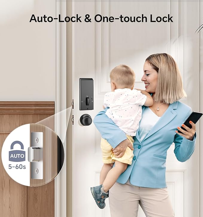 Keyless Entry Door Lock with Handle Set - Built-in WiFi, App Control & Doorbell, Electronic Keypad Deadbolt with One-Time Code, Auto-Locking, Easy to Install, Satin Nickel