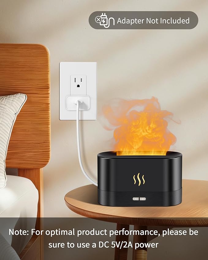Flame Effect Essential Oil Diffuser, Ultrasonic Aromatherapy Humidifier, Upgraded 7 Color Changing Lights with Ultra Quiet, Auto Shut-Off for Bedroom Home Office and Yoga (180mL, Black)