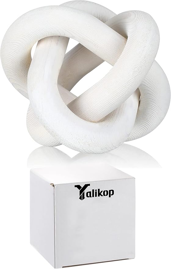 3 Link Wood Knot Decor Rustic Home Décor Accents Hand Carved Coffee Table Decoration, Boho Chain Link Decoration, Modern Shelf, Rustic Objects for Home Living Room Bedroom(White)