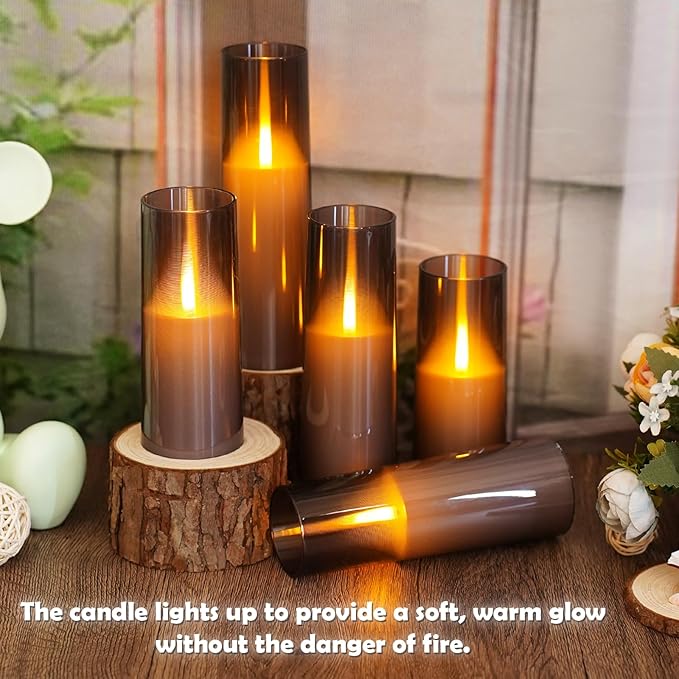 Flameless LED Candles Upgraded Realistic Flickering Flame,7Pcs Battery Operated Candles with Remote Timers,LED Pillar Candles for Home Decor,Christmas,and Parties（Grey）
