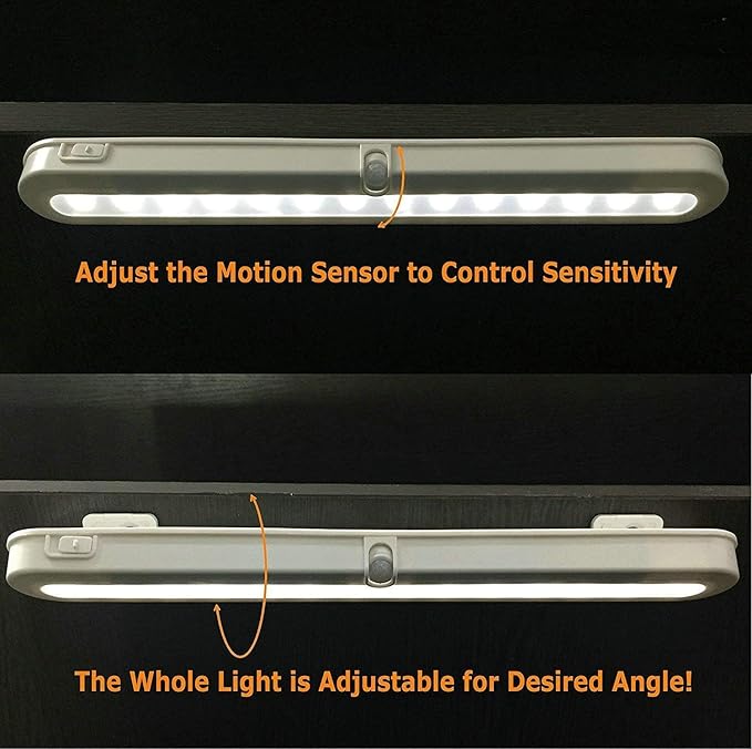 T01L LED Closet Light - BLS Super Bright 20 LED Under Cabinet Lighting Battery Powered/DC Input Wireless Motion Sensing Light, Auto On Off Switch, Motion Sensor & Light Sensor, 2 Pack
