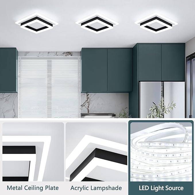 32W Modern LED Ceiling Light, Small Flush Mount Light Fixture, Kitchen Ceiling Light Fixture, Square Hallway Lighting Fixtures for Living Room Bedroom Bathroom Kitchen (2 Pack)