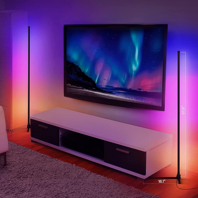 Generic RGB Corner Floor Lamp, Smart WiFi App Control, DIY Mode, Music Sync, Timer Setting, LED Corner Lamp for Bedroom, Living Room, TV, Game Room - Right Angle Base