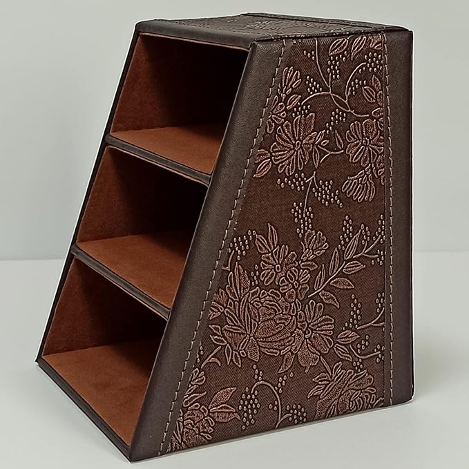 PU Leather TV Remote Control Holder with 3 Compartments,Nightstand Caddy Organizer,Storage Rack,Storage Box,Media Accessory Storage,Desk Organizers (Brown (Retro))