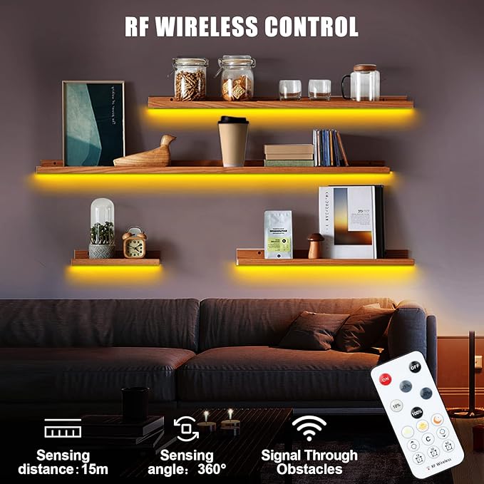 5V Yellow USB COB Led Strip Light with RF Remote, 4.92ft 2000K Dimmable USB Powered Amber COB Led Light Strip, Indoor COB Led Light for Cabinet, TV, Camping, Monitor, Showcase, Motorhome