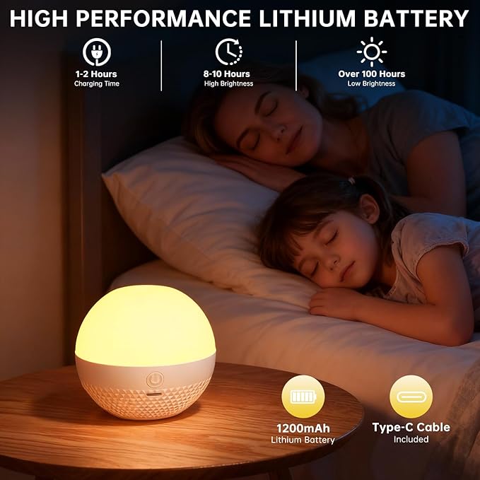 Night Light, Dimmable Touch Lamp for Bedroom, 16 RGB Colors, 5 Brightness, Portable Rechargeable Bedside Table Lamp for Baby Nursery Living Room