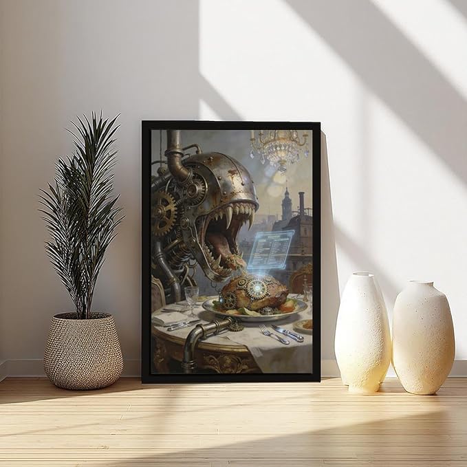 Framed Steampunk Fantasy Wall Art for Living Room And Dining Room Vintage Industrial Decor 12x18in
