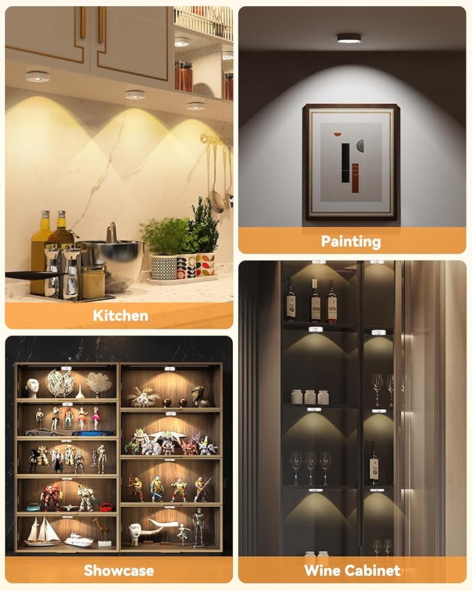 Puck Lights with Remote, Rechargeable Battery Touch Push Lights, 3 Colors Led Under Cabinet Lighting, 1500mAh Wireless Tap Light, Stick on Closet Light for Kitchen, Pantry, Shelves (White 3 Pack)