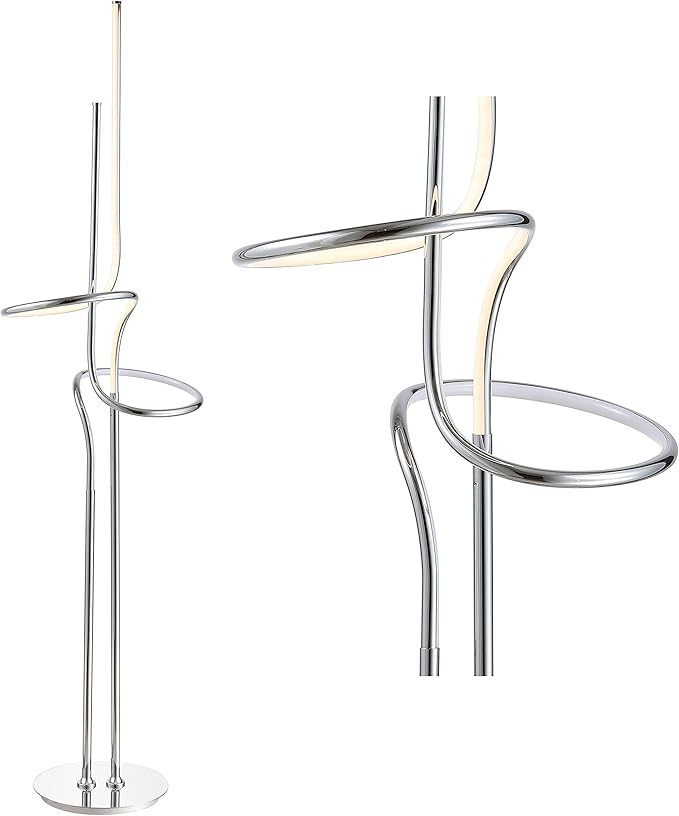 Eyely EYL7028A Jaxon 64" Minimalist Dimmable Metal Integrated LED Floor Lamp for Reading Room, Living Room, Office, Bedroom, Contemporary, Minimalist, Modern, Chrome