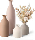 Dandat Beige Ceramic Vase Set of 4, Modern Decorative Ceramic Vases Rustic Pottery Centerpiece Table Decor for Farmhouse Bouquet Pampas Grass Dried Fresh Flowers, Living Room, Kitchen, Bedroom