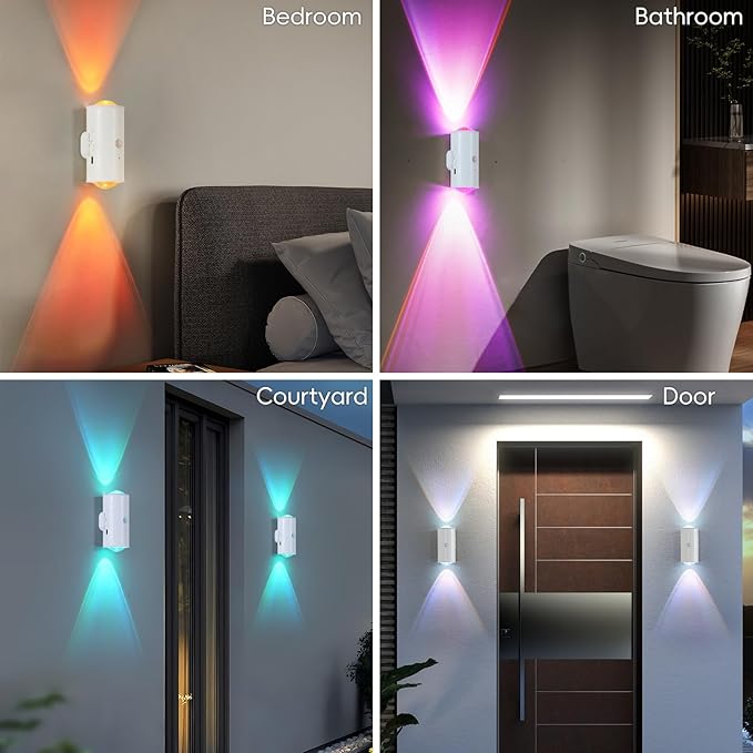 LED Wireless Wall Sconce with Remote, 16 Colors Changing, Motion Sensor Light Indoor, Dimmable, 1500mAh Rechargeable Battery Operated Wall Sconces for Hallway, Stair, Bathroom, Bedroom