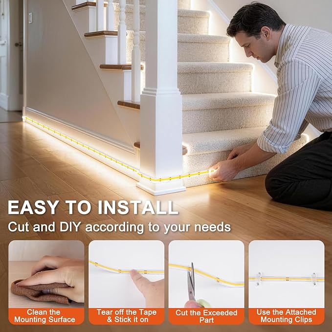 OMIKA 33FT Super Bright 3200LEDs COB LED Strip Lights Outdoor Waterproof, 6000K Cool White Plug in Rope Light Tape Light Flexible with Self-Adhesive Timer Dimmable for House Garden Camping DIY