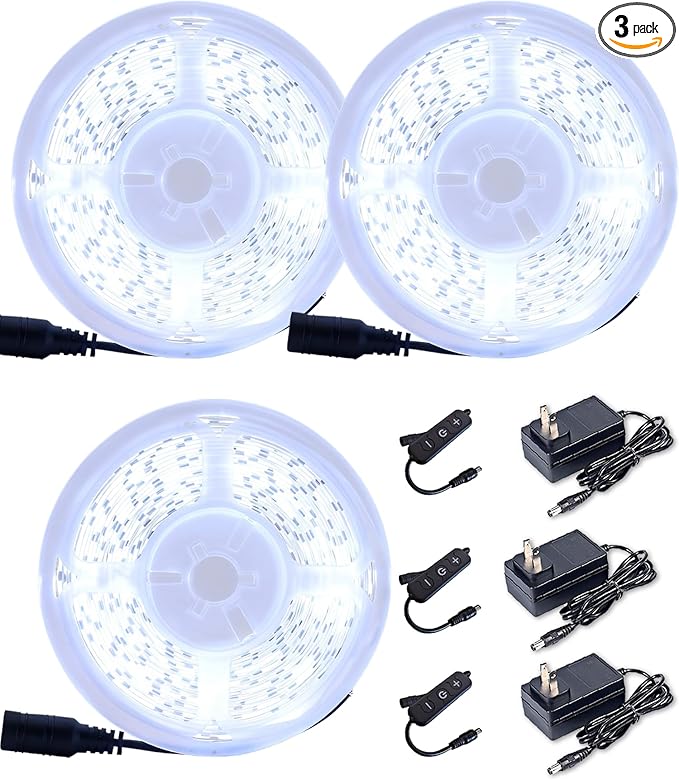 3 Set 10 FT Warm White Led Strip Lights for Bedroom Dimmable 30 FT LEDs Rope Light Flexible Super Bright White Tape Lights for Ceiling Room Home Decor Luces LEDs